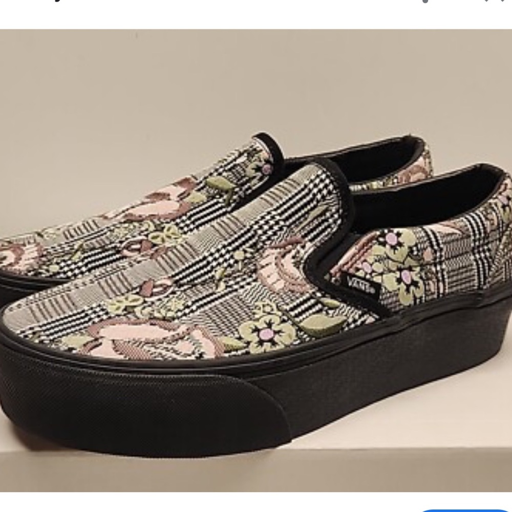 Vans Black and Pink Floral Plaid Sneakers